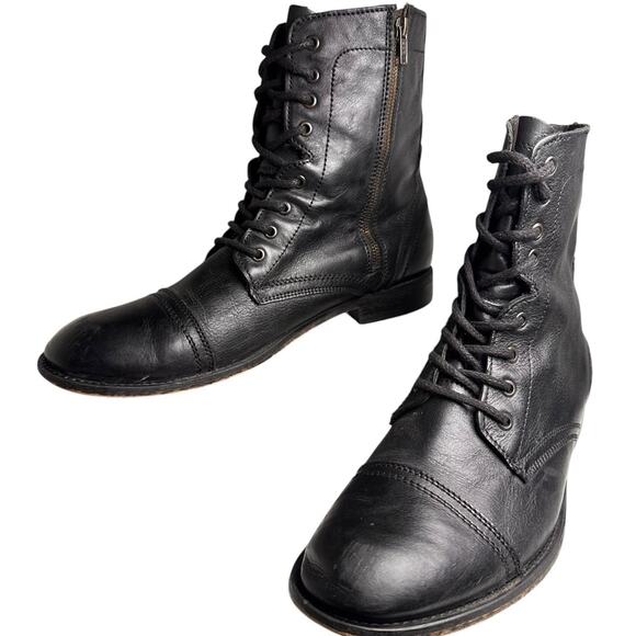 Steve Madden Men’s Trek Boots Black Pigskin Leather Combat Lace Up Zipper Sz 13 - Picture 14 of 16